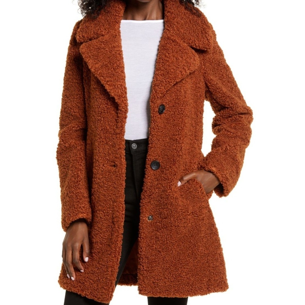 Sam Edelman Size‎ XXL Curly Teddy Faux Fur Cognac Rust Brown Coat Jacket